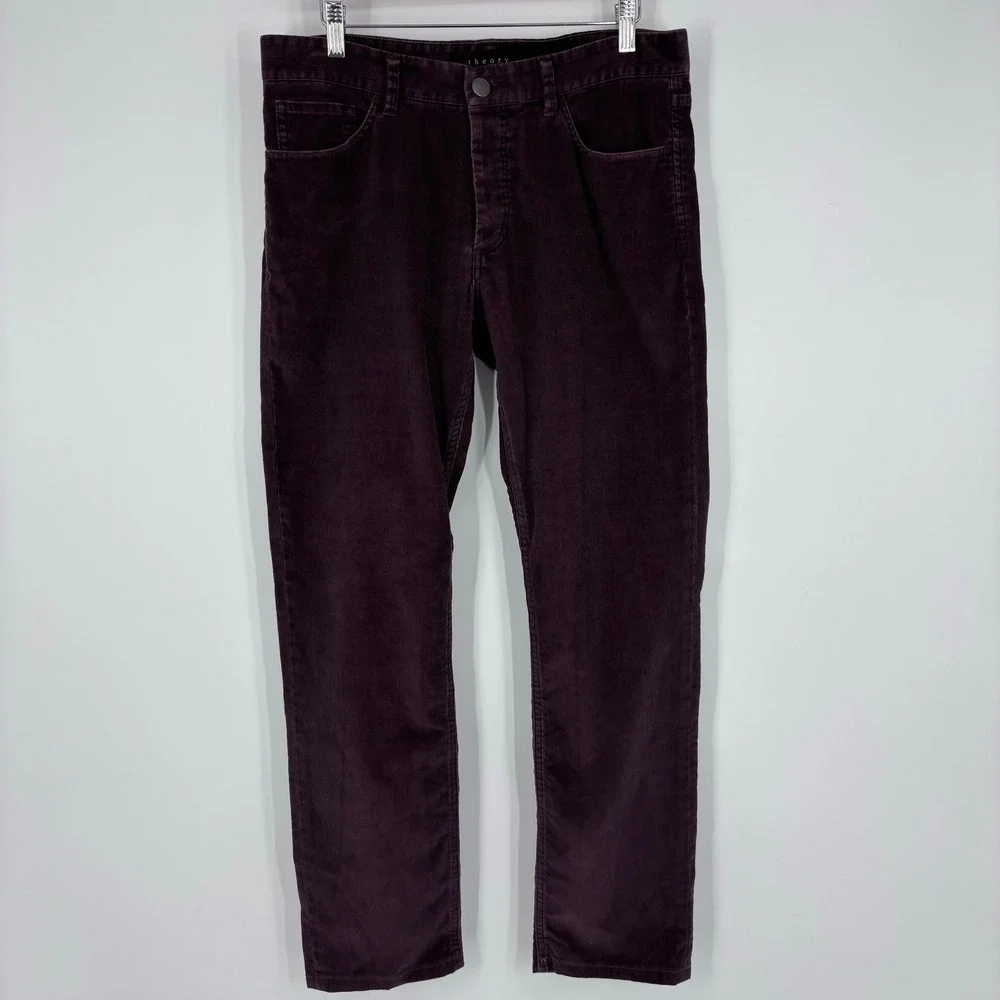 Theory Haydin Represent Corduroy Pants Men 32x30 (Tag 31) Burgundy Slim Straight